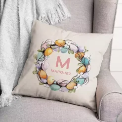 Sale Personalized Monogram Egg Wreath Pillow Easter Decorations