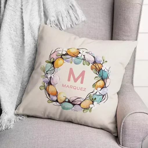 Sale Personalized Monogram Egg Wreath Pillow Easter Decorations