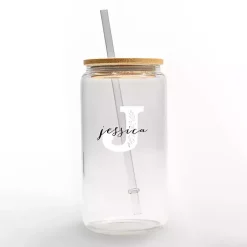 Kirklands Home Monogram Kitchen Decor|Personalized Monogram J Floral Glass Cup