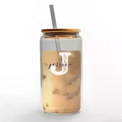 Kirklands Home Monogram Kitchen Decor|Personalized Monogram J Floral Glass Cup