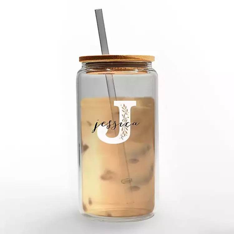 Kirklands Home Monogram Kitchen Decor|Personalized Monogram J Floral Glass Cup