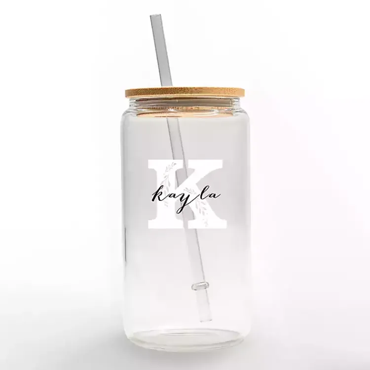 Kirklands Home Monogram Kitchen Decor|Personalized Monogram K Floral Glass Cup