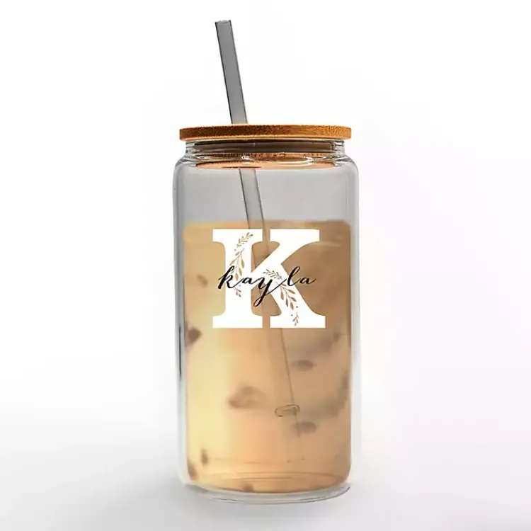 Kirklands Home Monogram Kitchen Decor|Personalized Monogram K Floral Glass Cup