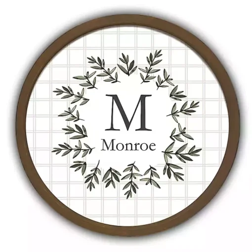 Kirklands Home Monogram Wall Decor|Personalized Monogram Leafy Frame Plaque Brown