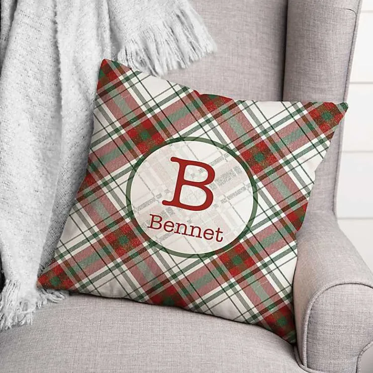 Personalized Monogram Plaid Christmas Pillow Christmas Pillows