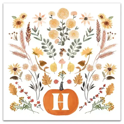 Personalized Monogram Pumpkin Floral Canvas Print Fall