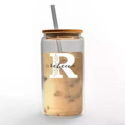 Kirklands Home Monogram Kitchen Decor|Personalized Monogram R Floral Glass Cup