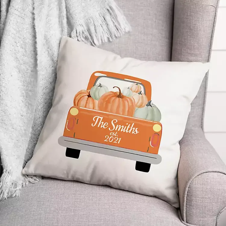 New Personalized Orange Pumpkin Truck Pillow Fall