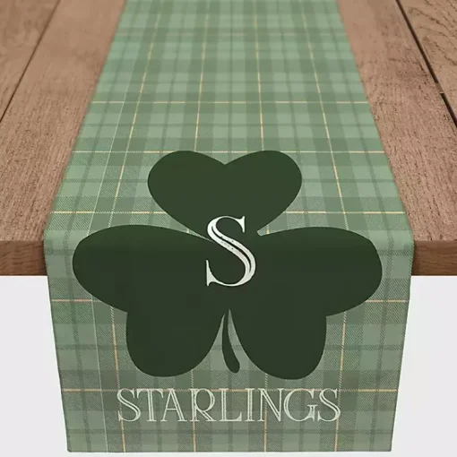 Outlet Personalized Plaid Clover Table Runner, 72 in. St Patricks Day Decorations
