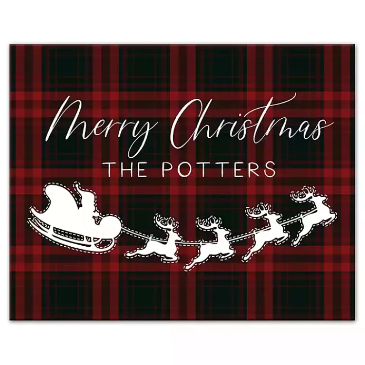 Discount Personalized Plaid Santa Sleigh Canvas Wall Plaque Christmas Art & Wall Decor