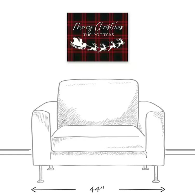 Discount Personalized Plaid Santa Sleigh Canvas Wall Plaque Christmas Art & Wall Decor