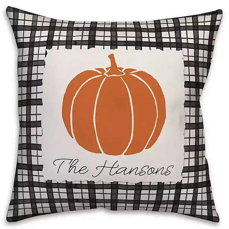 Discount Personalized Pumpkin Black and White Plaid Pillow Fall