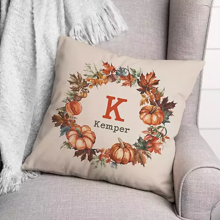Discount Personalized Pumpkin Wreath Indoor/Outdoor Pillow Fall
