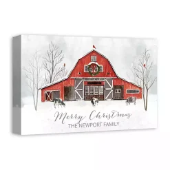 Online Personalized Red Holiday Barn Canvas Art Print Christmas Art & Wall Decor
