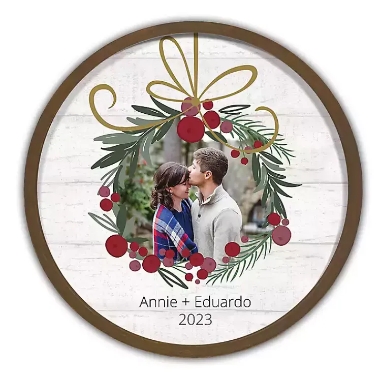 Online Personalized Round Wreath Brown Framed Wall Plaque Christmas Art & Wall Decor