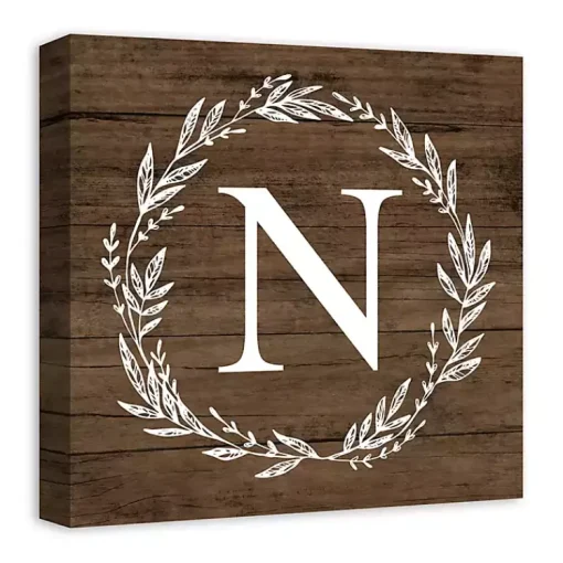 Kirklands Home Monogram Wall Decor|Personalized Shiplap Wreath Canvas Wall Plaque