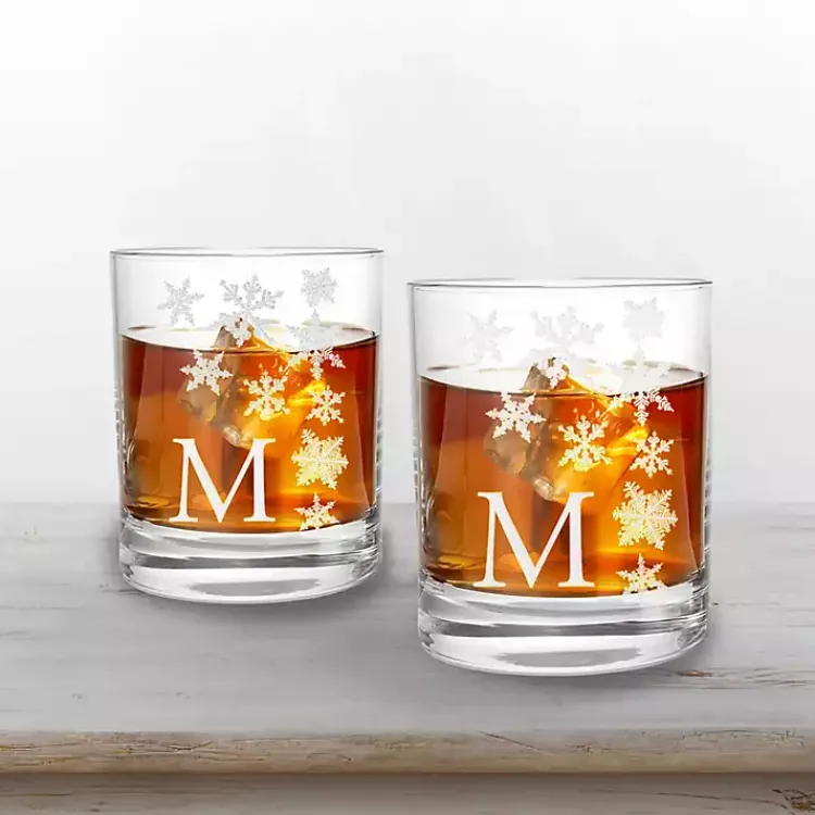 Online Personalized Snowflake Whiskey Glasses, Set of 2 Christmas Dining & Entertaining