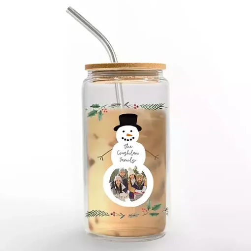 Hot Personalized Snowman Photo Glass Can Cup Christmas Dining & Entertaining