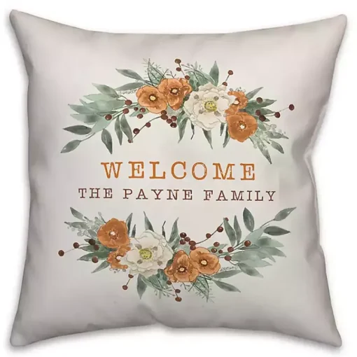 Discount Personalized Welcome Fall Floral Outdoor Pillow Fall