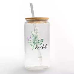 Kirklands Home Monogram Kitchen Decor|Personalized Wildflower Floral Glass Cup