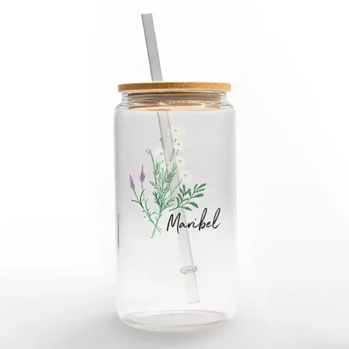 Kirklands Home Monogram Kitchen Decor|Personalized Wildflower Floral Glass Cup