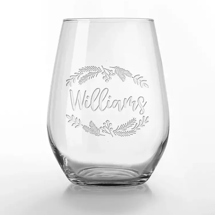 Personalized Wreath Etched Wine Glasses, Set of 2 Christmas Dining & Entertaining