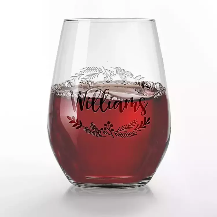 Personalized Wreath Etched Wine Glasses, Set of 2 Christmas Dining & Entertaining
