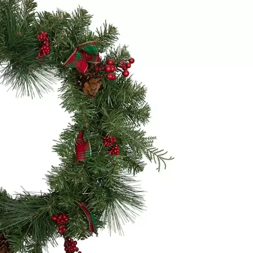 Sale Pine and Berries Ribbon Wreath Christmas Wreaths