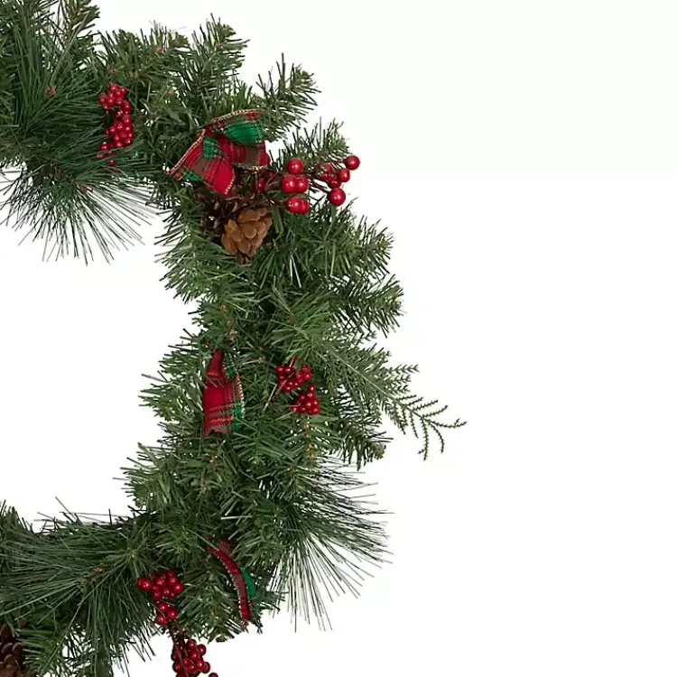 Sale Pine and Berries Ribbon Wreath Christmas Wreaths