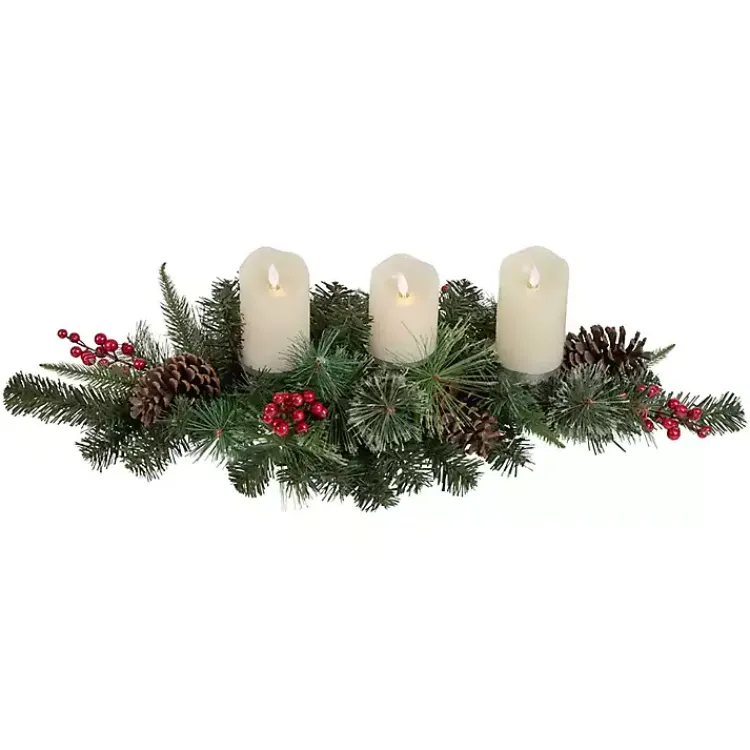 Best Pine and Berry Pillar Candle Centerpiece Christmas Centerpieces