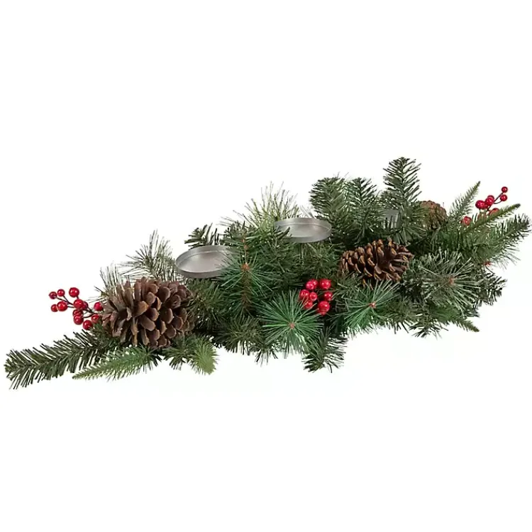 Best Pine and Berry Pillar Candle Centerpiece Christmas Centerpieces