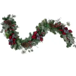 Hot Pine, Berry, and Buffalo Plaid Christmas Garland Arrangements & Greenery