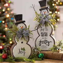 Hot Pine Greeting Snowman Figurines, Set of 2 Christmas Decorations