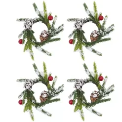 Kirklands Home Table Linens|Pineberry Christmas Wreath Napkin Rings, Set of 4