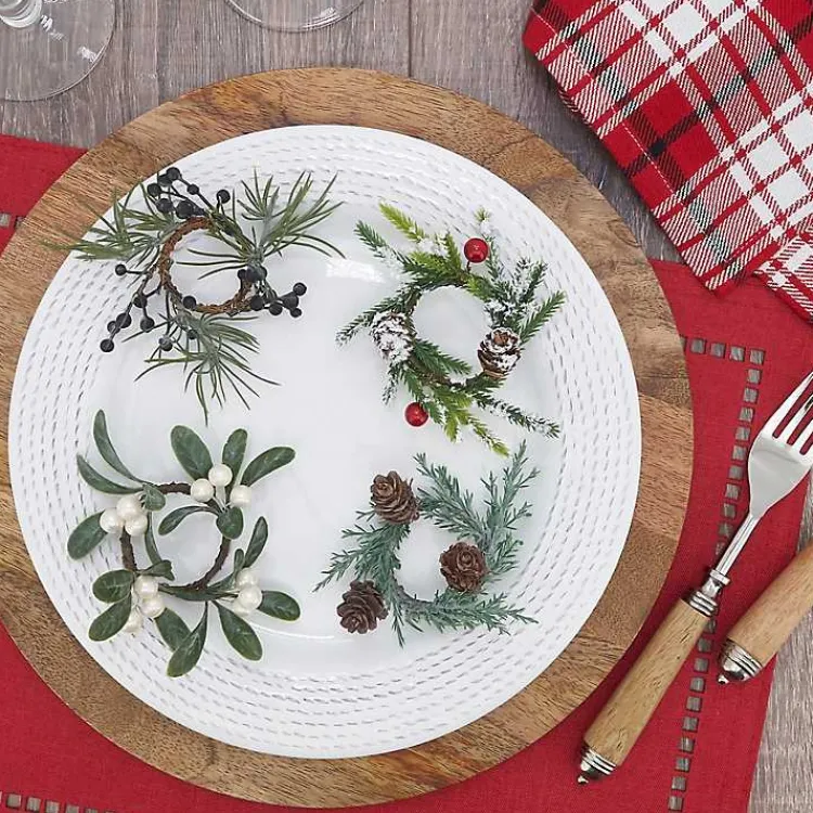 Kirklands Home Table Linens|Pineberry Christmas Wreath Napkin Rings, Set of 4