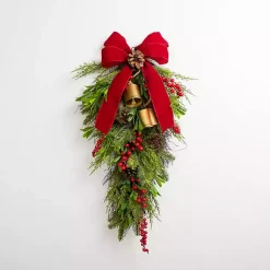 Clearance Pinecone and Red Berry Bells Teardrop Swag Christmas Wreaths