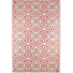 Kirklands Home Outdoor Rugs|Pink and Cream Floral Tile Outdoor Area Rug, 4x6
