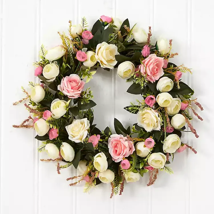 New Pink and Ivory Roses Wreath Wreaths