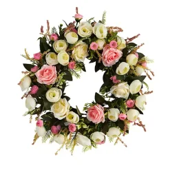 New Pink and Ivory Roses Wreath Wreaths