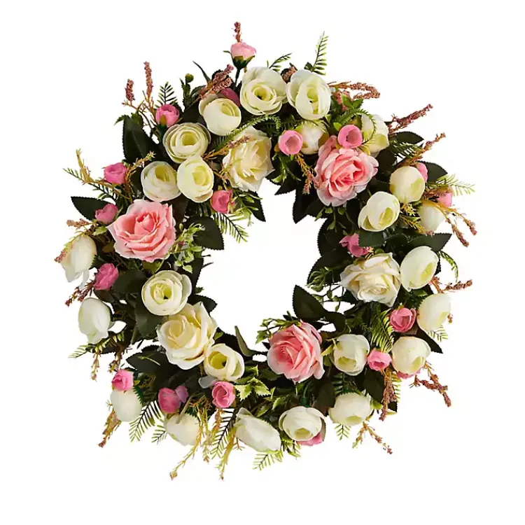 New Pink and Ivory Roses Wreath Wreaths