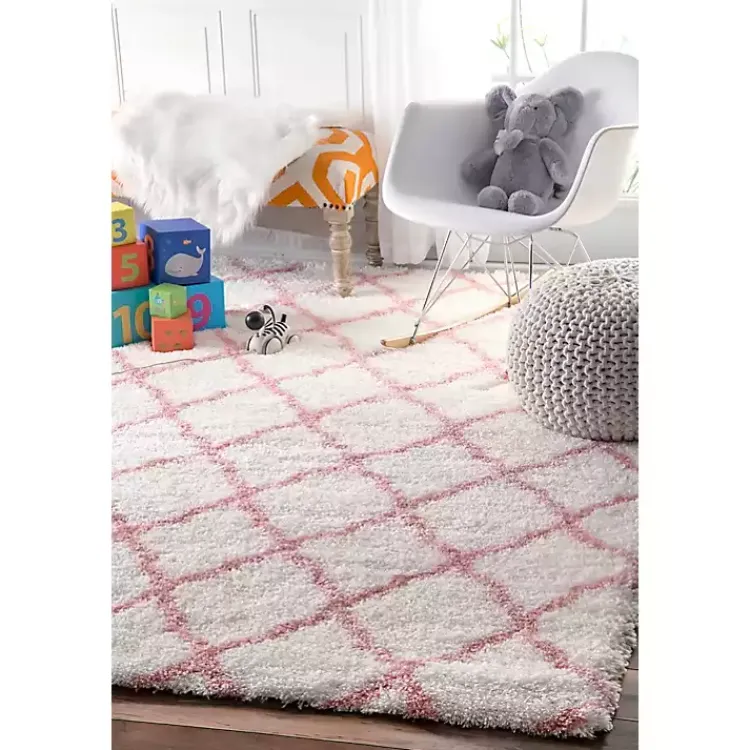 Kirklands Home Area Rugs|Pink and White Iliza Trellis Area Rug, 5x8