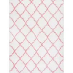 Kirklands Home Area Rugs|Pink and White Iliza Trellis Area Rug, 5x8