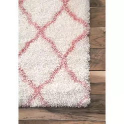 Kirklands Home Area Rugs|Pink and White Iliza Trellis Area Rug, 5x8