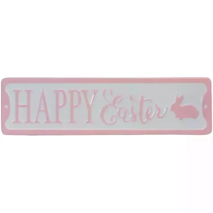 Online Pink and White Metal Happy Easter Wall Plaque Easter Decorations