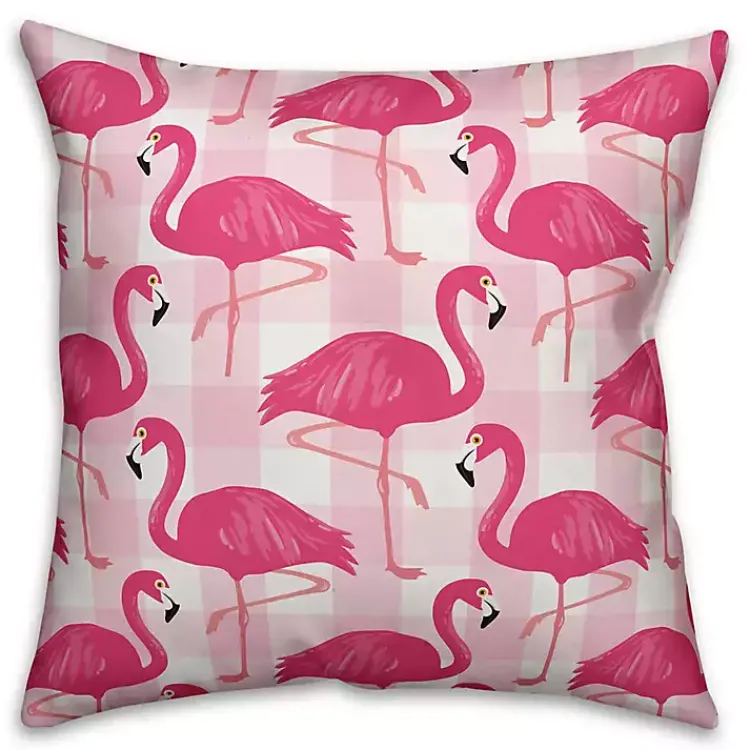 Kirklands Home Outdoor Cushions & Pillows|Pink Buffalo Check Flamingo Outdoor Pillow