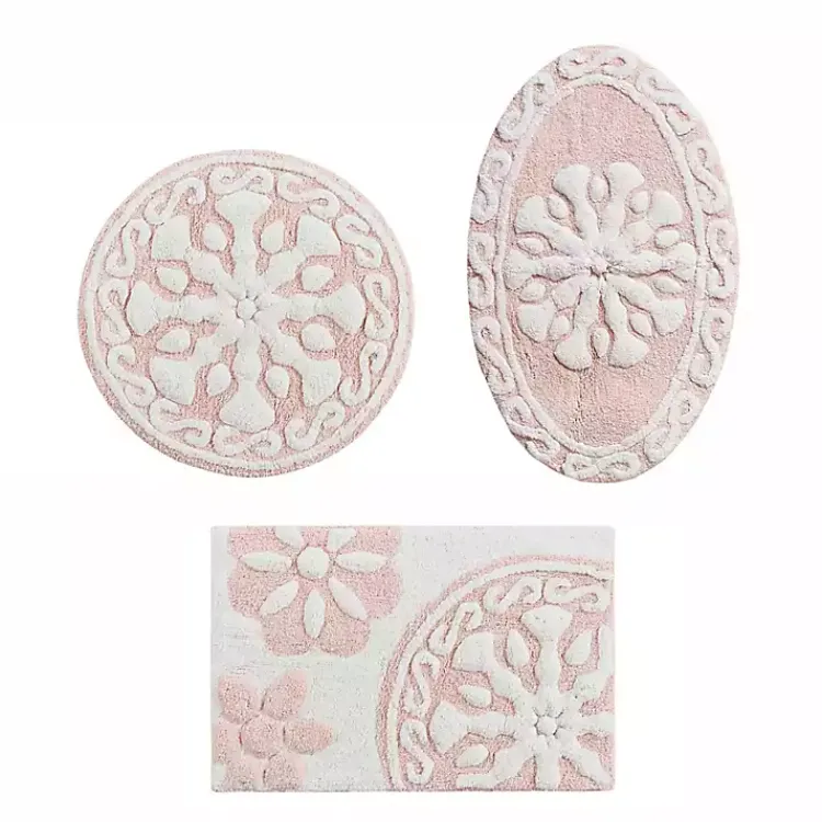 Kirklands Home Bathroom Rugs|Cotton Tufted Medallion Bath Mat, 30 in. Pink
