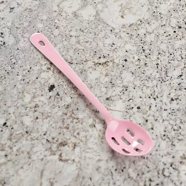 Kirklands Home Kitchen Accessories|Enamel Stainless Steel Slotted Spoon Pink