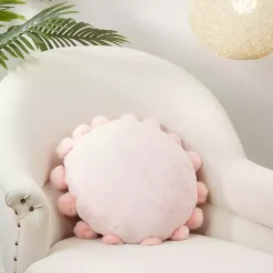 Discount Faux Fur Round Pom Pom Throw Pillow Pillows