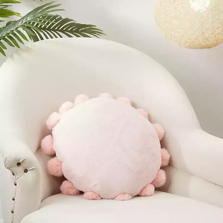 Discount Faux Fur Round Pom Pom Throw Pillow Pillows