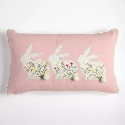 New Pink Floral Bunny Trio Lumbar Pillow Easter Decorations